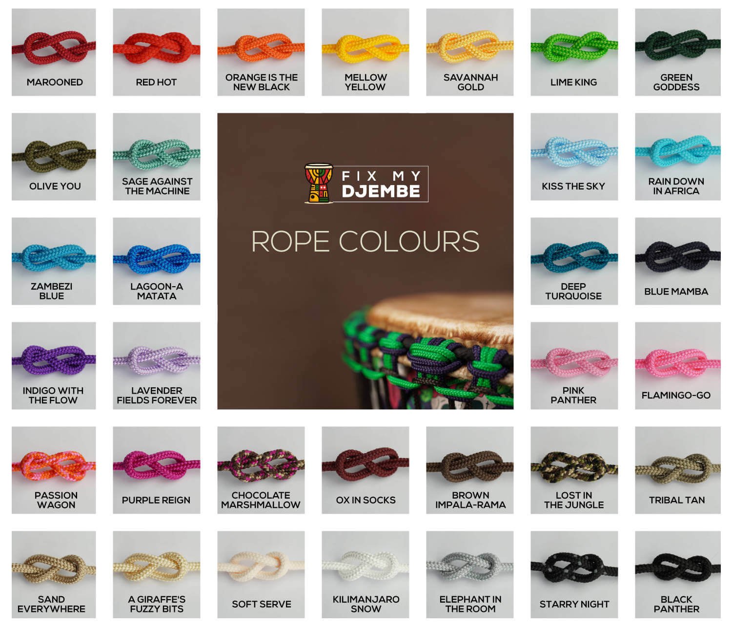All 33 Fix My Djembe colours